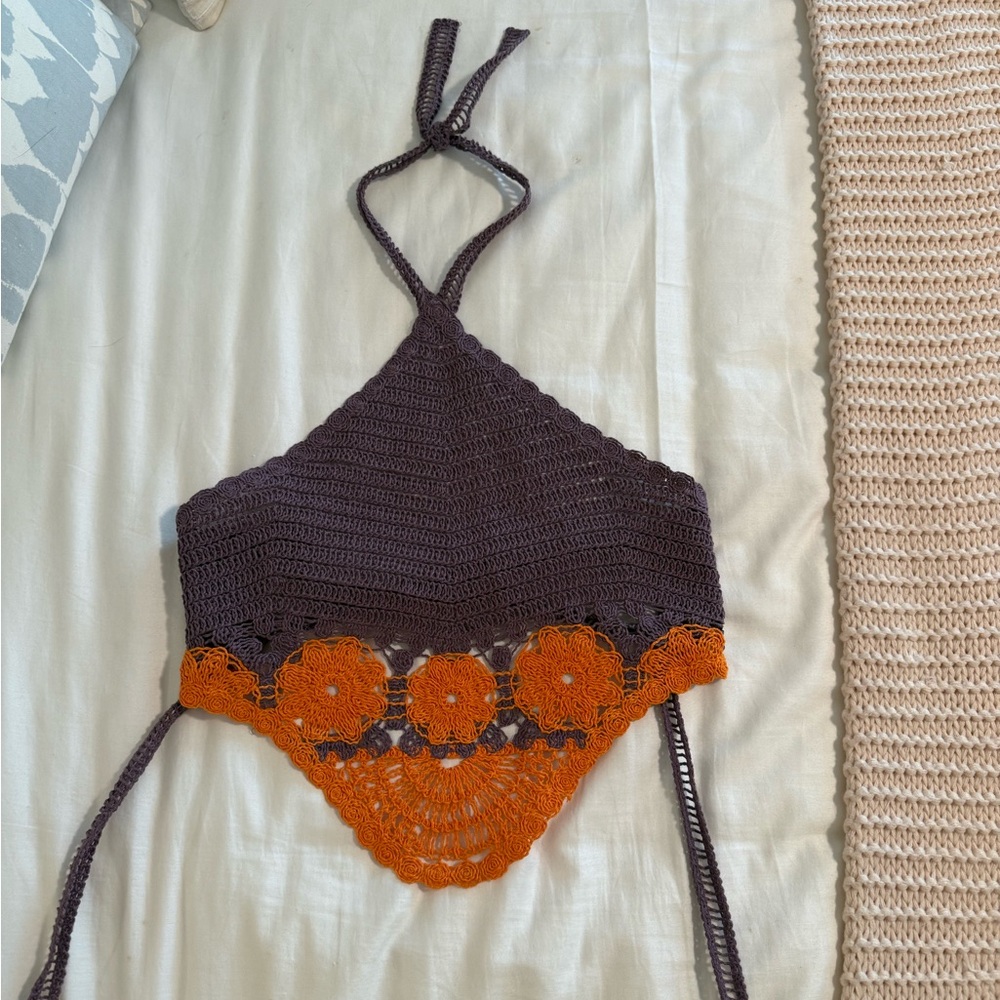 Zara Crochet Halter Top in Purple and Orange